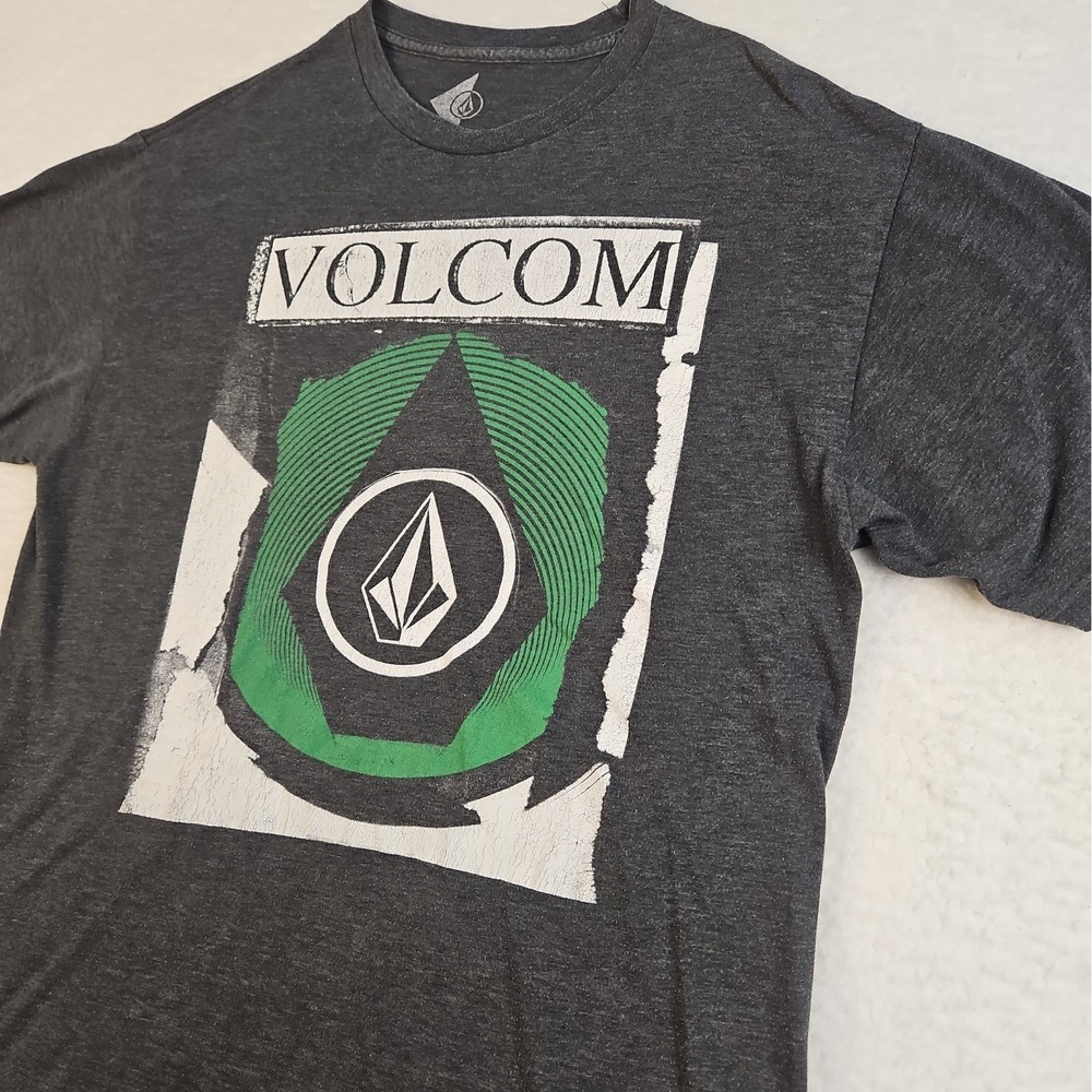 Volcom Stone Big Logo Tee Mens Gray Large Y2K Baggy Skate Surf Grunge T-Shirt